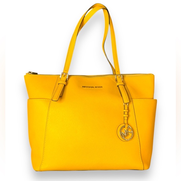 Michael Kors Handbags - Michael Kors Yellow leather medium jet set top zip Tote Bag